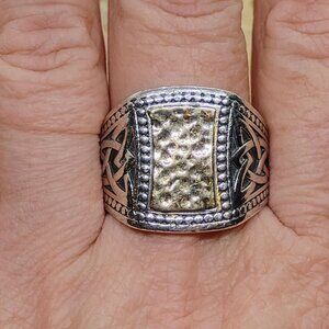 Sz 12 Keith Jack 10k Hammered Gold 925 Sterling Silver Celtic Knot Signet Ring